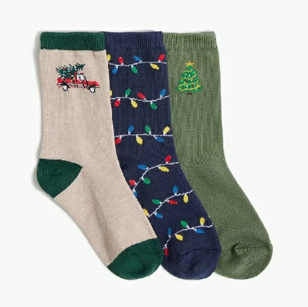 New!  Boys Christmas Tree Light socks three Crewcuts Festive Socks - Multicolor